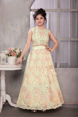 Cream Sequins Work And Stone Work Lehenga Choli For Girls