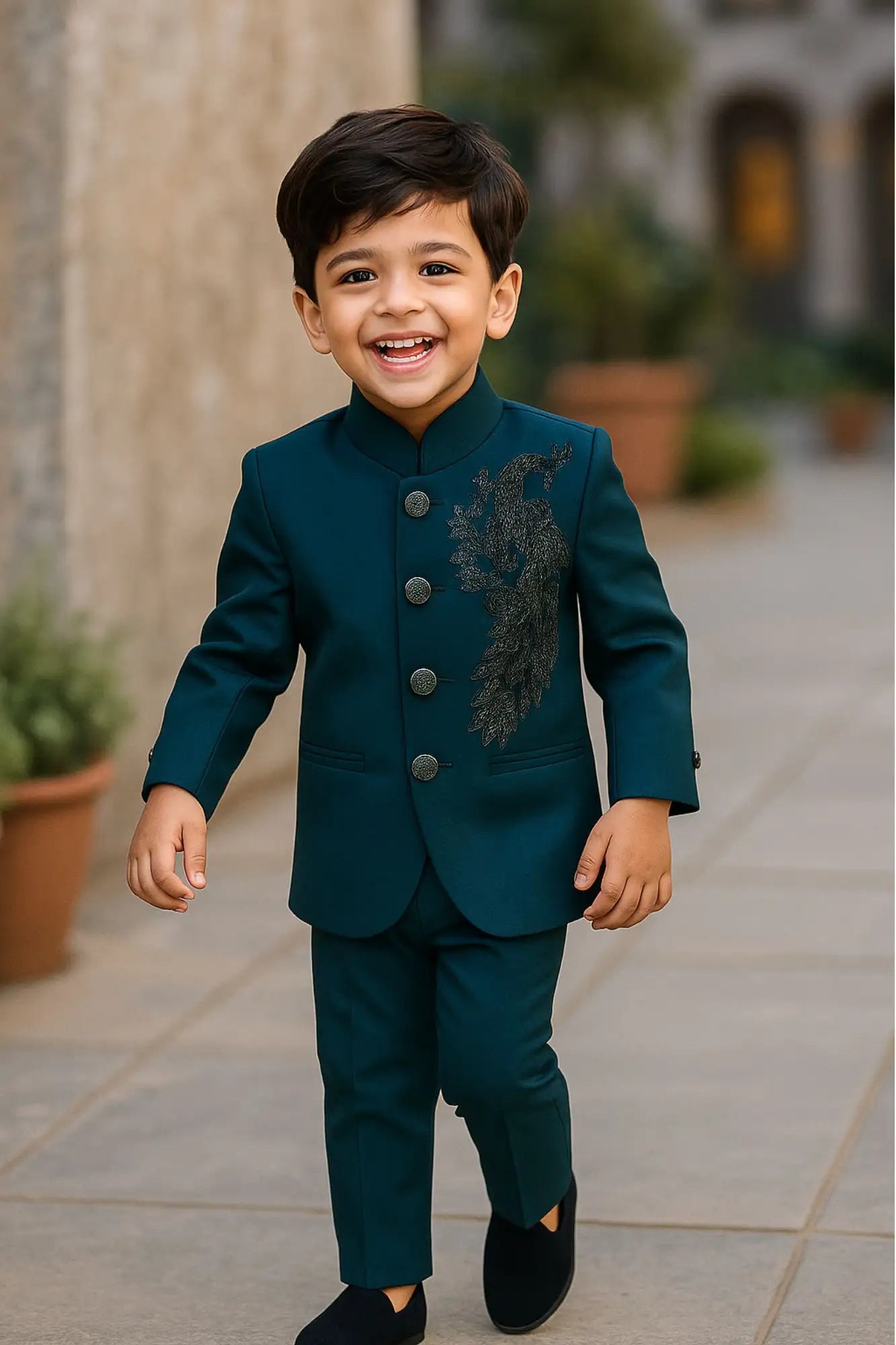 Classic Teal Blue Jodhpuri Suit Set For Boys