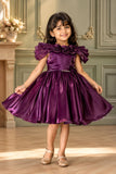 Wine Floral Embellishment With Stone Worked Frock For Girls