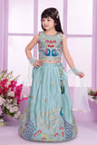 Elegant Aqua Blue Embroidered Lehenga Choli with Dupatta For Girls