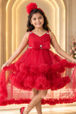 Rani Pink High-Low Party Wear Tulle Frock with Bow Detail For Girls