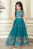 Teal Blue Floral Embroidered Ethnic Lehenga Choli for Girls