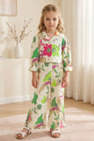 Girls Cream With Floral Printed Casual Co-Ord Set