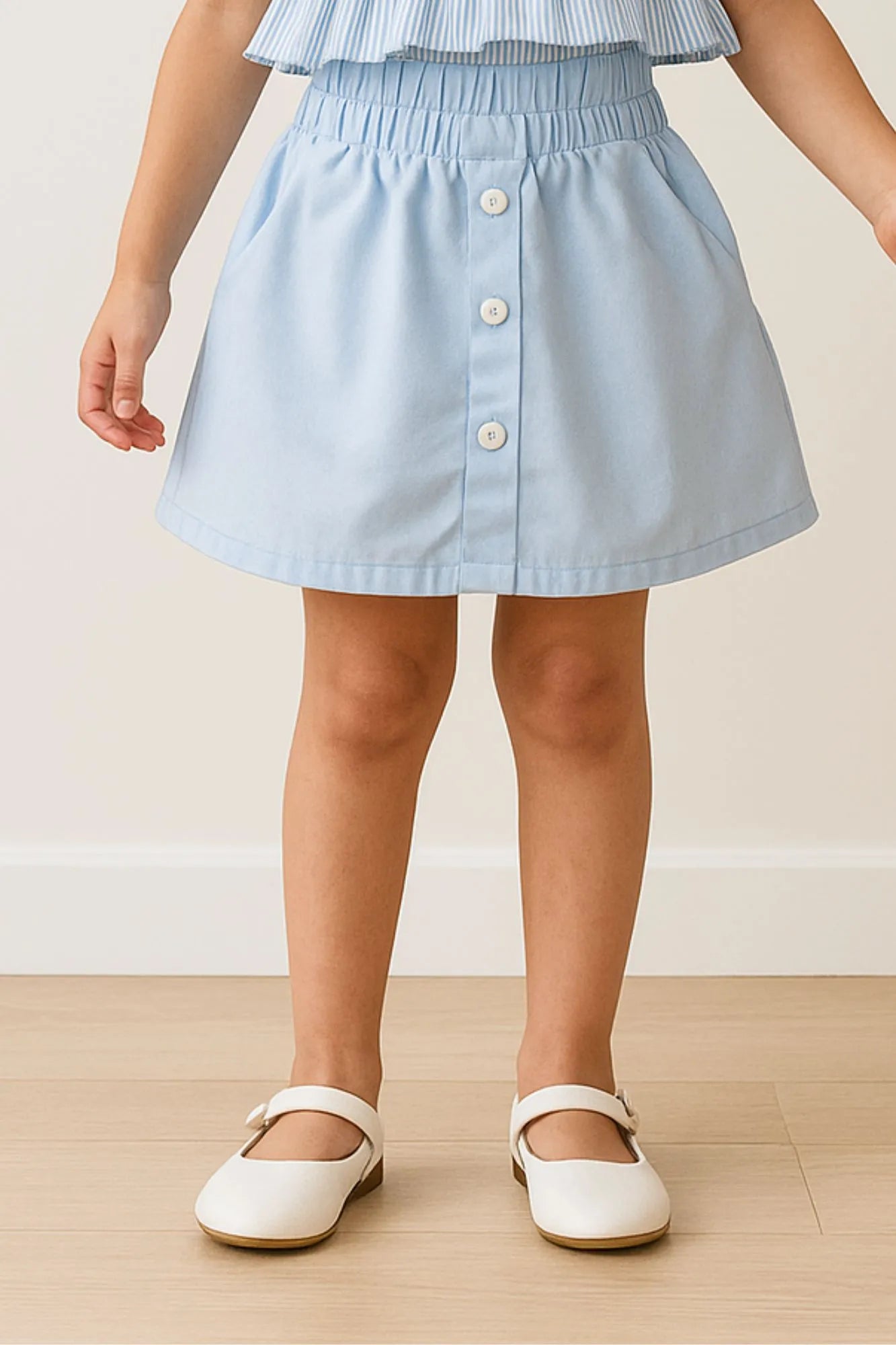 Powder Blue Ruffle Top and Skirt Co-ord Set For Girls