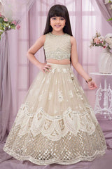 Cream Sequins Work And Embroidered With Pearl Work Lehenga Choli For Girls