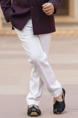 Deep Plum Embroidered Jodhpuri Suit Set with Trouser For Boys