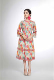 Cream Floral Printed Casual Dress For Girls