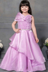 Purple Gown With Floral And Stone Work Embellished For Girls