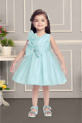 Sky Blue Frock With Bow Embellished For Girls