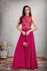 Rani Pink Floral Embroidered Palazzo Set For Girls