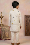 Ivory Kurta Pyjama Set with Floral Printed Nehru Jacket For Boys