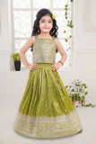 Olive Green Sequins Embroidered Lehenga Choli Set for Girls