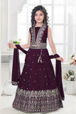 Wine Embroidered Lehenga Choli Set with Dupatta For Girls