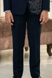 Navy Blue Embroidered 5-Piece Suit Set For Boys
