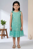 Girls Blue Sleeveless Dress with Pintuck Pleats