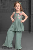 Aqua Blue Embellished Palazzo Set For Girls