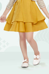 Mustard Casual Frock With Overcoat For Girls