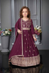 Designer Wine Gown With Embroidery Work For Girls