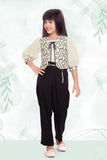 Casual Cream Floral Embroidered Co-ord Set For Girls
