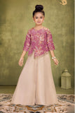 Mauve Floral Embroidered Palazzo Set For Girls