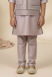 Onion Pink Embroidered Kurta Pajama Set with Ethnic Jacket for Boys