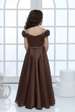 Brown Embellished Off-Shoulder Party Gown For Girls