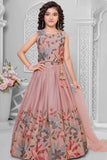Dusty Pink Floral Embroidered Lehenga Choli And Dupatta For Girls