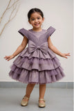 Lavender Bow Embellished Party Wear Frock For Girls