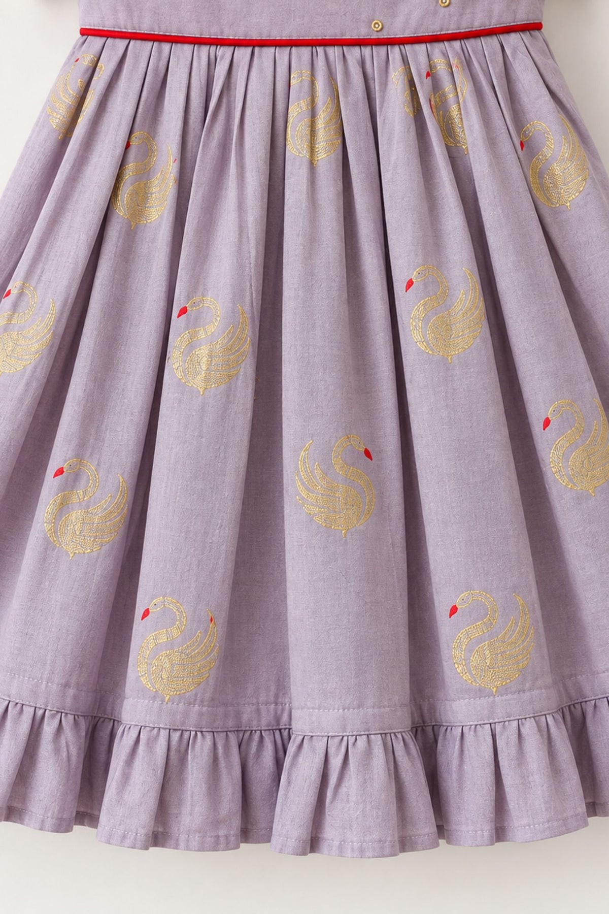 Lilac Swan Embroidered Ruffle Sleeve Flared Dress For Girls