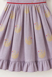 Lilac Swan Embroidered Ruffle Sleeve Flared Dress For Girls