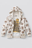 White And Brown Graphic Print T-Shirt & Printed Hooded Zipper Jacket Set For Boys
