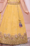 Yellow Embroidered Lehenga Choli Set for Girls