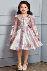 Onion Pink Flared Frock With Overcoat For Girls