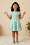 Elegant Turquoise Hakoba And Embroidered Frock For Girls