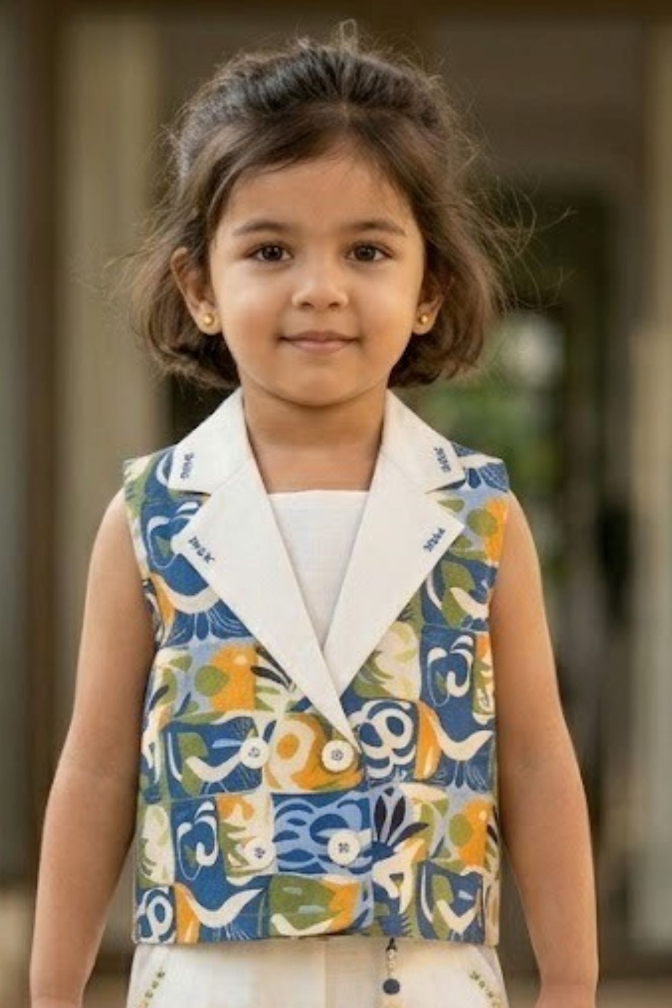 Girls Floral Print Waistcoat Co-Ord Set with Top And Wide-Leg Culotte Pants