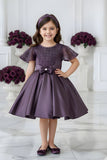 Wine Embellished Party Wear Frock with Bow Waist Accent For Girls