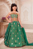 Girls Green Embroidered Lehenga Choli Set with Dupatta
