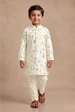 Boys Cream Kurta Pajama Set with Floral Gota Patti And Sequin Work