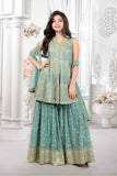 Elegant Sea Green Sequins Work With Zari Embroidered Palazzo Set For Girls