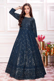 Navy Blue Sequined Long Ethnic Gown For Girls