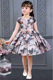 Floral Printed Black And Pink Satin Partywear Frock For Girls