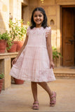Pink Embroidered Pleated Frock For Girls