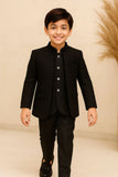 Classic Ethnic Black Embroidered Indo-Western Sherwani Style Suit For Boys