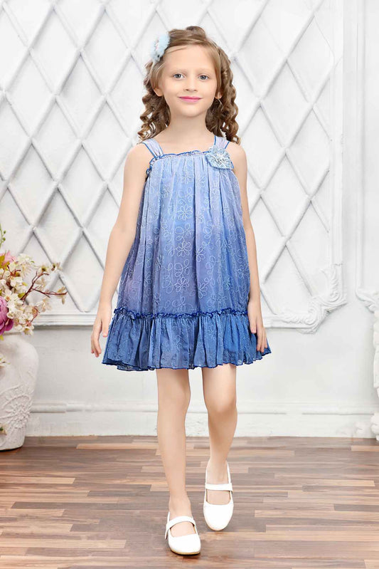 Double Shaded Blue Dress With Embroidery Work For Girls