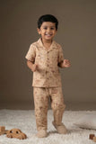 Brown Tropical Print Night Suit Set For Boys