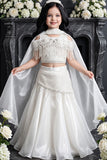 White Sequin Embellished Lehenga Choli Set For Girls