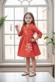Rust Orange Printed Cotton Casual Dress For Girls