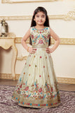 Cream Embroidered Lehenga Choli with Regal Peacock Motifs For Girls