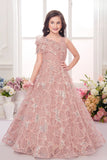 Blush Pink Heavy Sequin Work Party Wear Gown For Girls