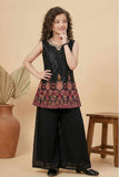 Black Sequin Embroidered Palazzo Set with Dupatta For Girls